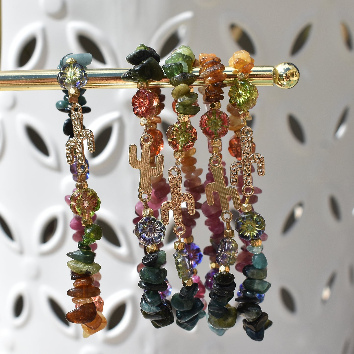 rainbow tourmaline gold cactus bracelet